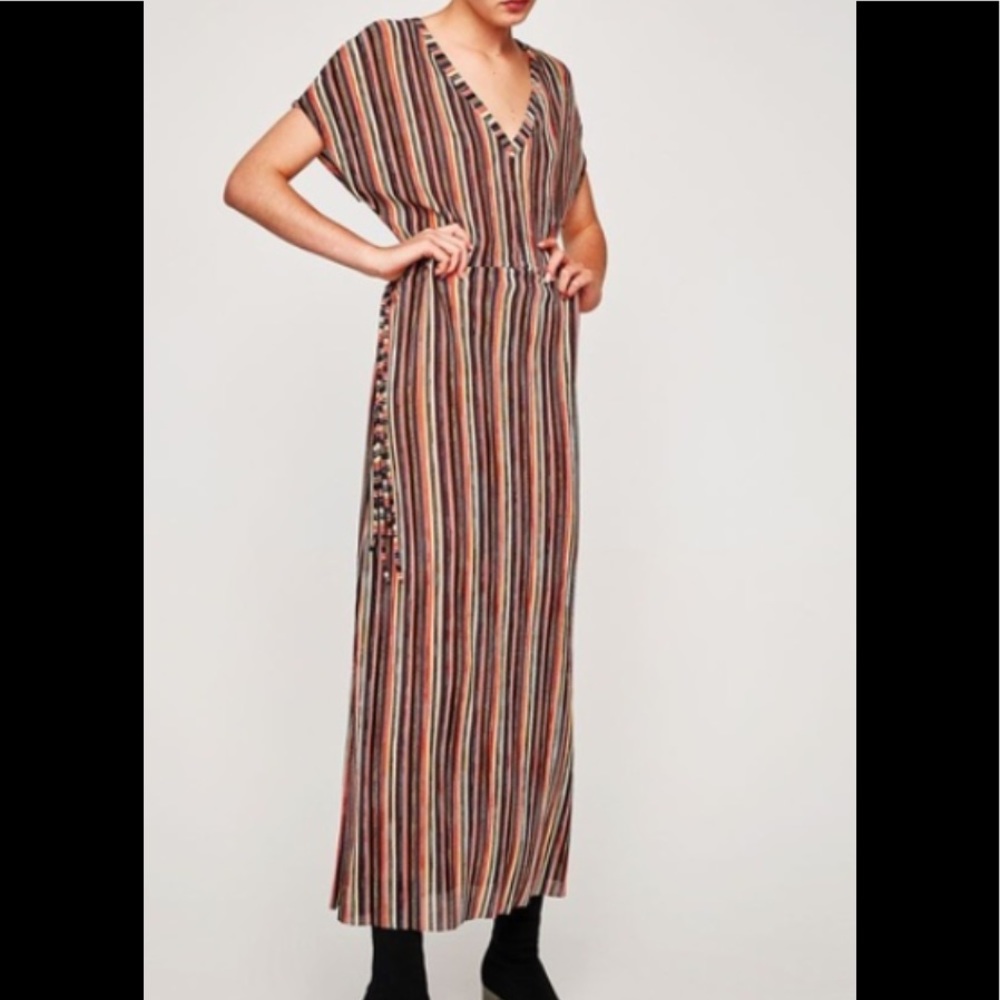 Zara Trafaluc Fall inspired stripe maxi dress